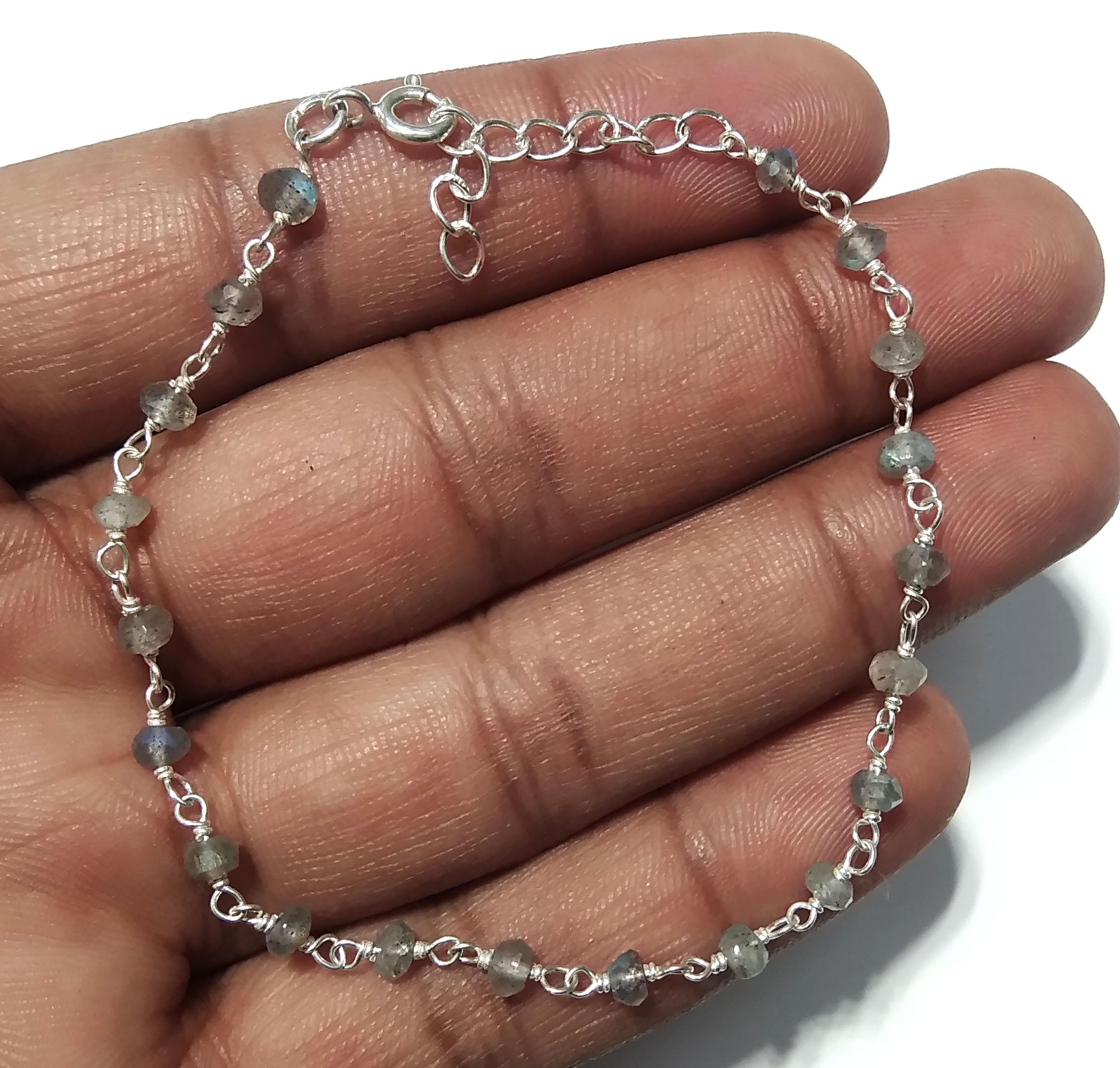 Natural Labradorite Faceted Stone Bracelet, 925 Sterling Silver Jewelry Good Quality Labradorite Bracelet 8 inches Gift For Girls & Women.